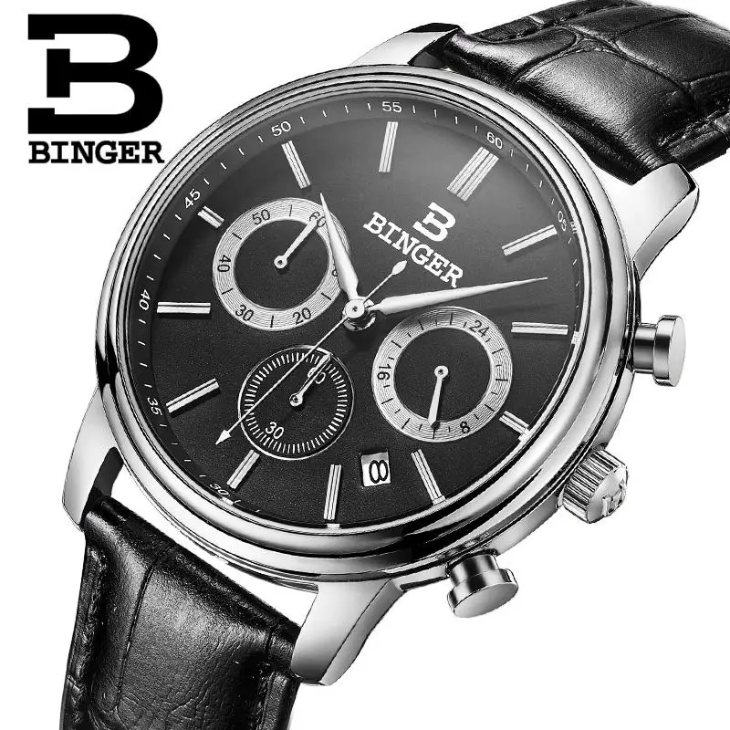 Switzerland BINGER watches men luxury brand Quartz waterproof Chronograph Stop Watch leather strap Wristwatches B9005
Switzerland BINGER watches men luxury brand Quartz waterproof Chronograph Stop Watch leather strap Wristwatches B9005