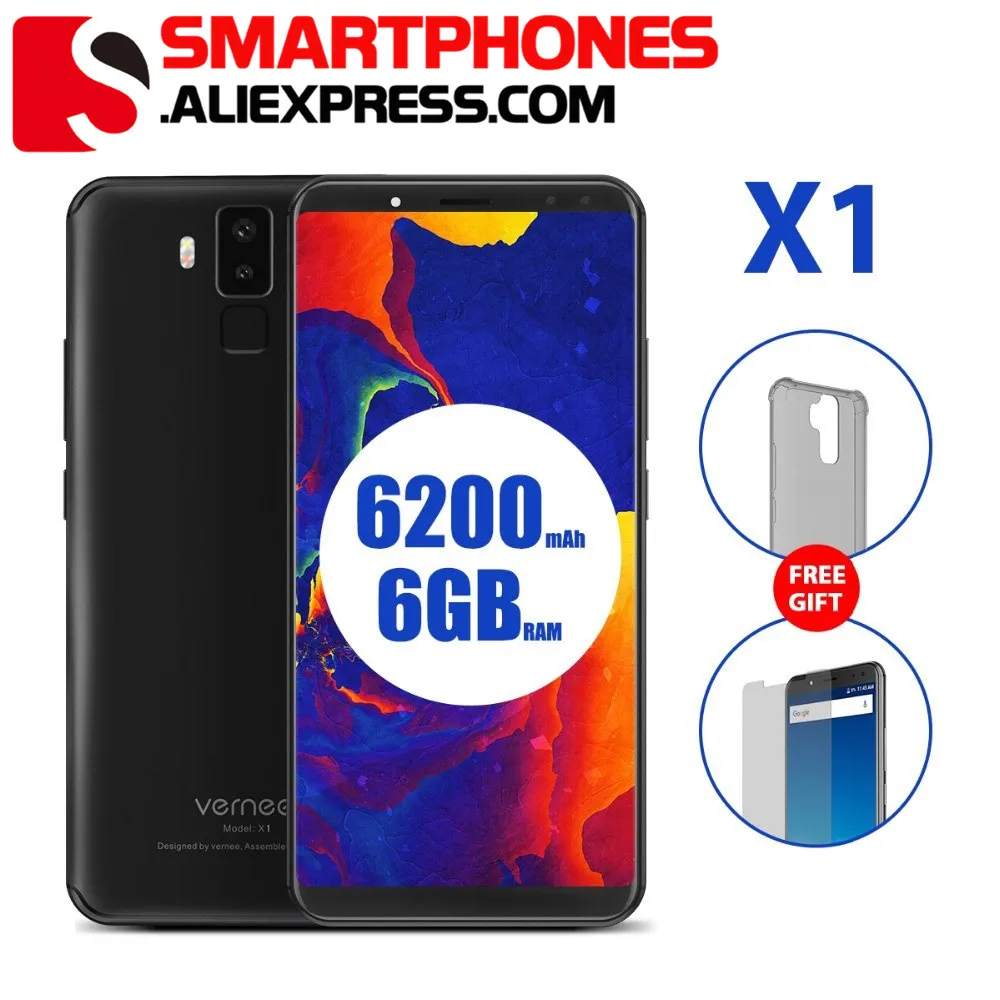 Vernee X1 мобильный телефон 5 99 'ɿHD 18:9 6G + 64G Android 7 1 MT6763 Восьмиядерный 16.0MP 13.0MP 6200mAH 4G
