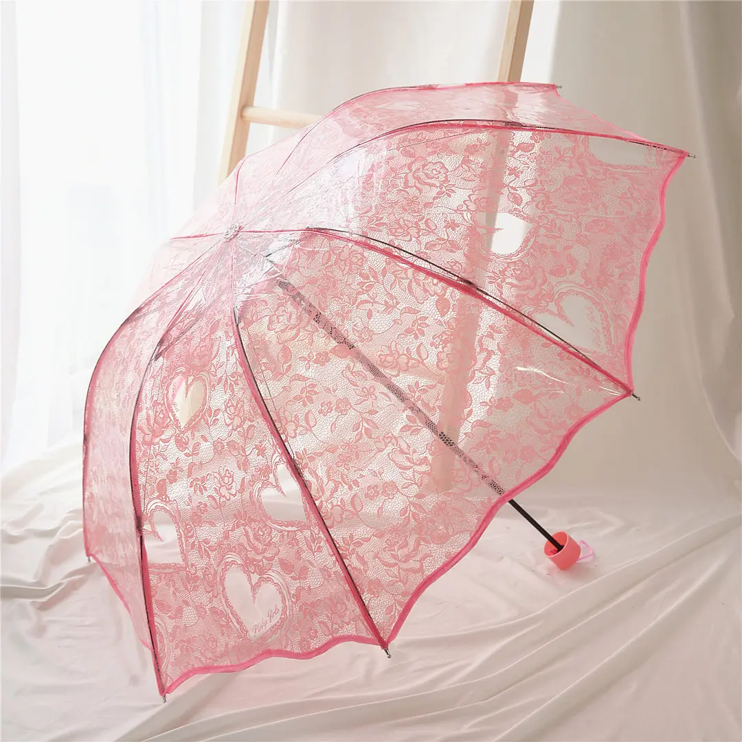 Summer Lace Skirt Edge White Transparent Love Printing Three Fracture Stack Umbrella Originality Umbrella Ma'am
Summer Lace Skirt Edge White Transparent Love Printing Three Fracture Stack Umbrella Originality Umbrella Ma'am