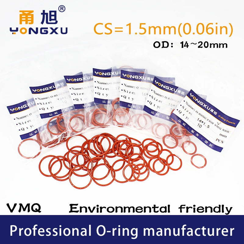 10PCS/Lot Red Silicone Ring VMQ O-Ring CS1.5mm Thickness 14/15/16/17/18/19/20*1.5mm OD O Ring Seal Rubber Gasket Rings Washer
10PCS/Lot Red Silicone Ring VMQ O-Ring CS1.5mm Thickness 14/15/16/17/18/19/20*1.5mm OD O Ring Seal Rubber Gasket Rings Washer