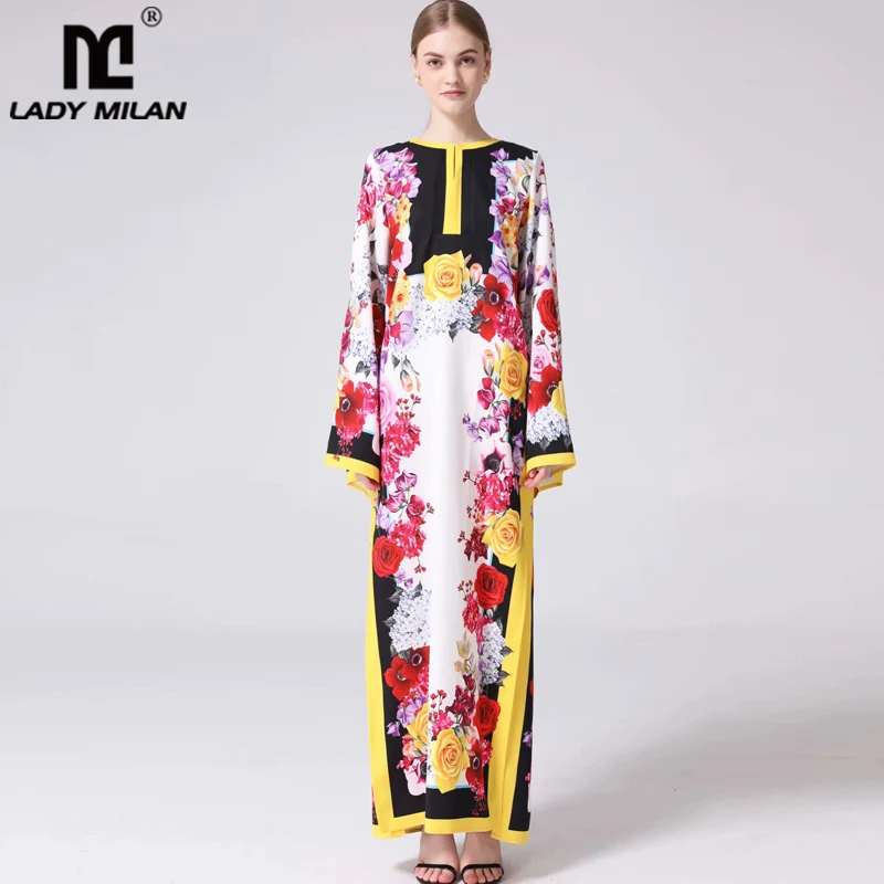Lady Milan Women's Runway Dresses O Neck Long Sleeves Loose Design Side Split Flora Printed Fashion Casual Maxi Dresses
Lady Milan Women's Runway Dresses O Neck Long Sleeves Loose Design Side Split Flora Printed Fashion Casual Maxi Dresses