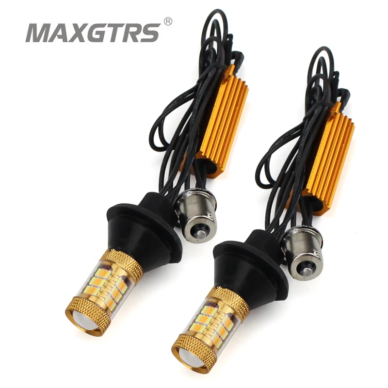 2x S25 1156 BA15S Canbus двухцветные 54SMD 4014 светодиодные лампы белого/холодного