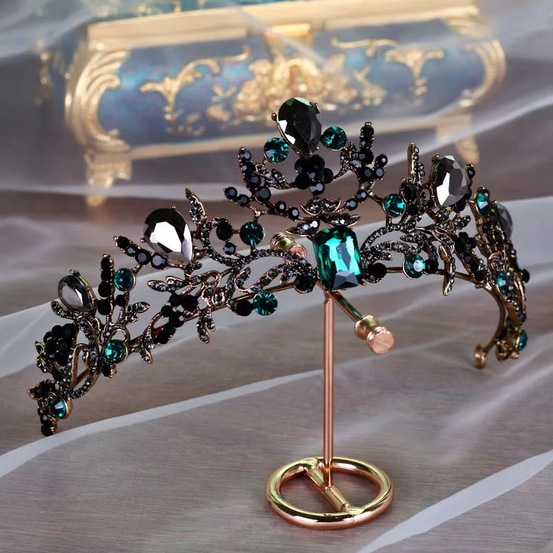 Фото Винтаж Черный Rhinestone зеленый тиара и корона de Noiva Для женщин - купить
