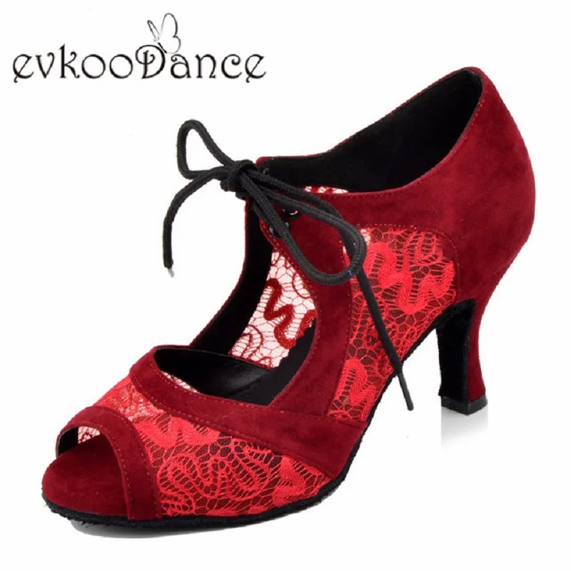 Zapatos De Baile/красные туфли с сеткой Размеры США 4 12 Профессиональная женская обувь
