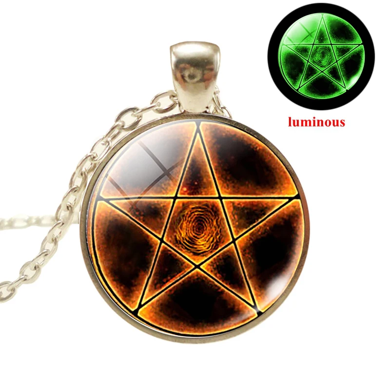 Fire Pentagram Glass Cabochon Necklace Pendant Occult Wiccan Luminous Necklace Charm Jewelry Can Glow In The Dark
Fire Pentagram Glass Cabochon Necklace Pendant Occult Wiccan Luminous Necklace Charm Jewelry Can Glow In The Dark