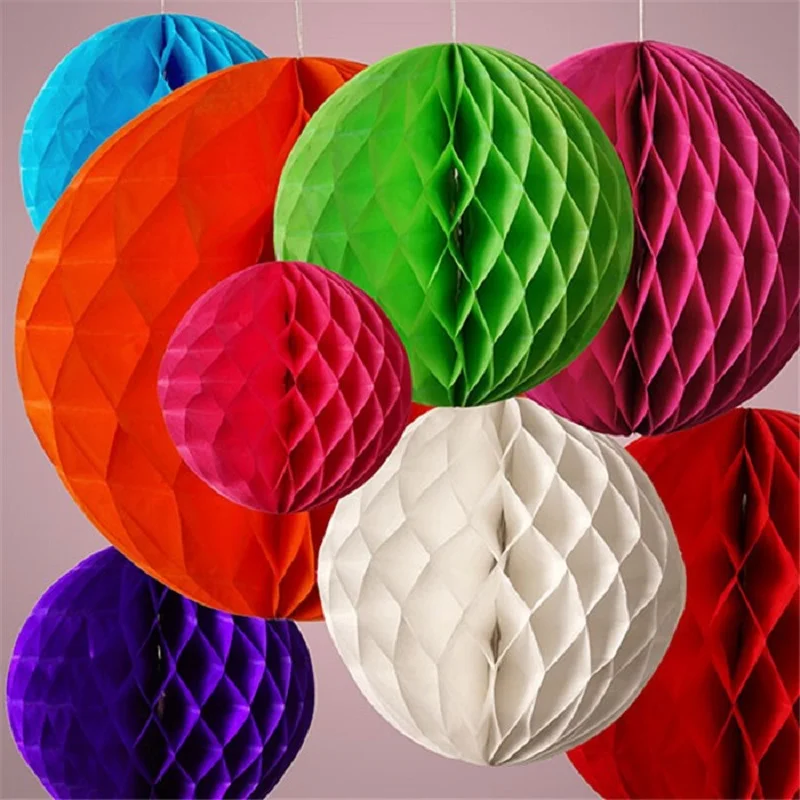 1Pcs 2'' -12'' Chinese Round Hanging Paper Honeycomb Flowers Balls Crafts Party Wedding Home DIY Decoration Lantern Pompom -