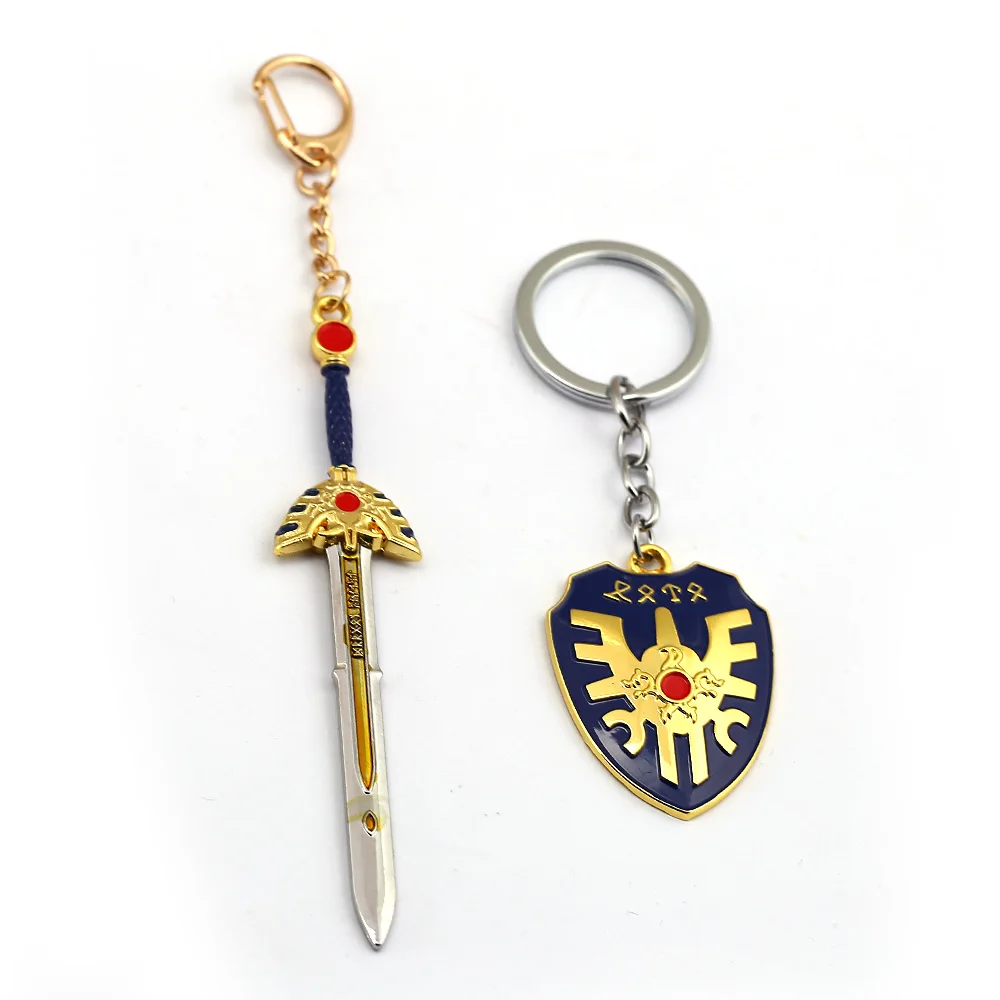 

Game DRAGON QUEST Keychain Dragon Warrior Kuesuto Key Ring Metal Sword Shield of Road Key Chain Gift for Men Jewelry Chaveiro