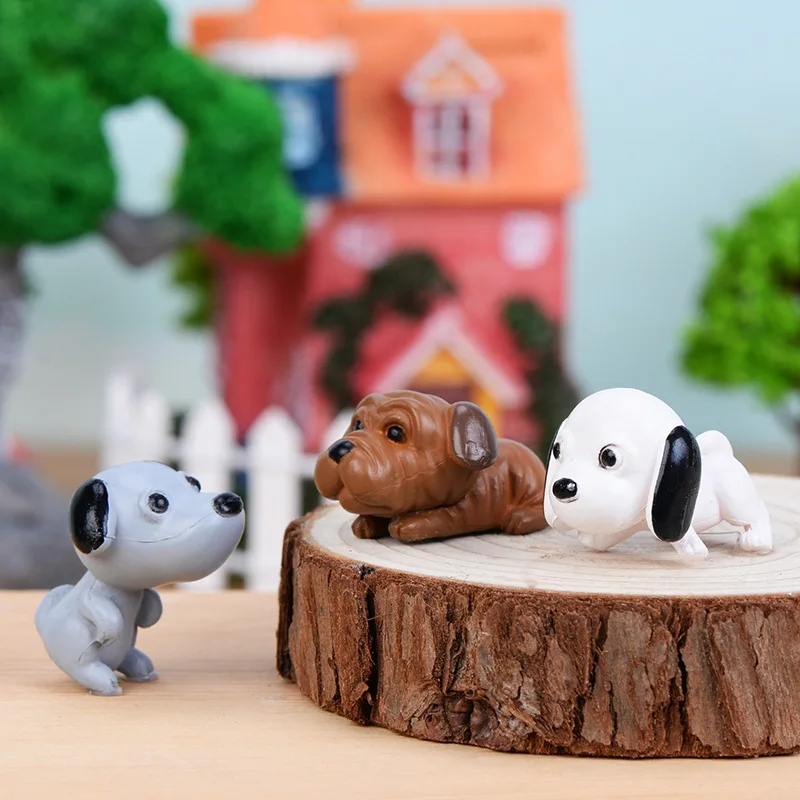 4pcs/set Cute Dog Moss Micro Landscape Resin Miniatures Funny Dog Fairy Garden Ornament DIY Accessories