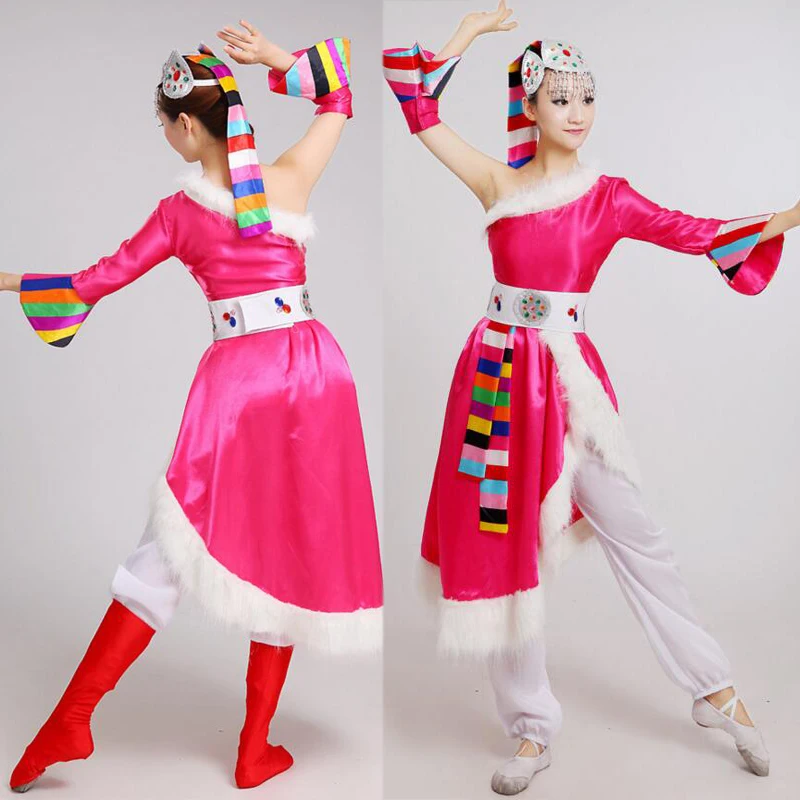 Тибетские национальные танцевальные костюмы с короткими рукавами Одежда для