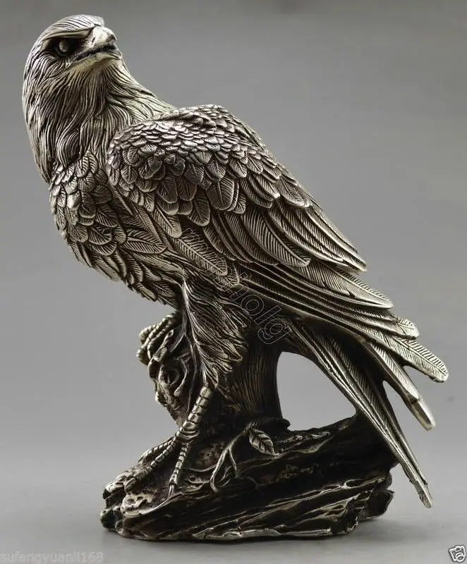 

Collectible Decorated Old Handwork Tibet Silver Carve Eagle On Tree Box & Statue metal handicraft