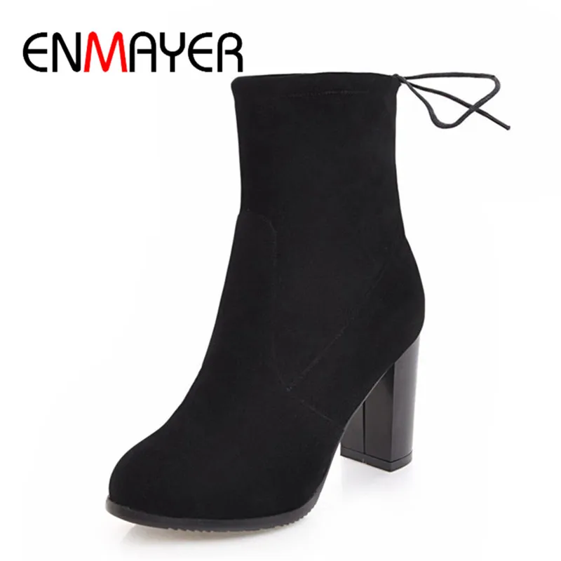 ENMAYER New Fashion women round toe solid back lace-up ankle boots lady square heel high heel boots ZYL634
ENMAYER New Fashion women round toe solid back lace-up ankle boots lady square heel high heel boots ZYL634