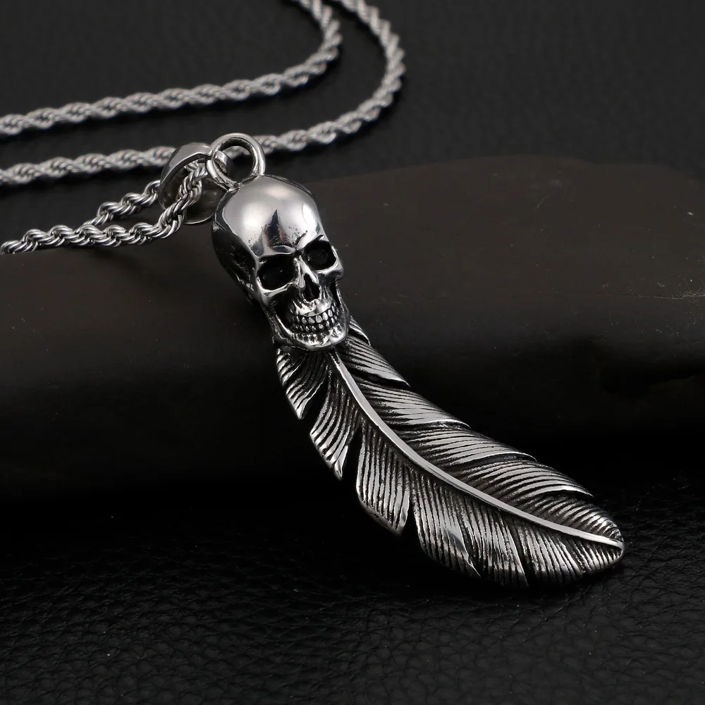 HAOYI Gothic Skull Pendant Necklace For Men Fashion Punk Stainless Steel Feather Jewelry Gift
HAOYI Gothic Skull Pendant Necklace For Men Fashion Punk Stainless Steel Feather Jewelry Gift