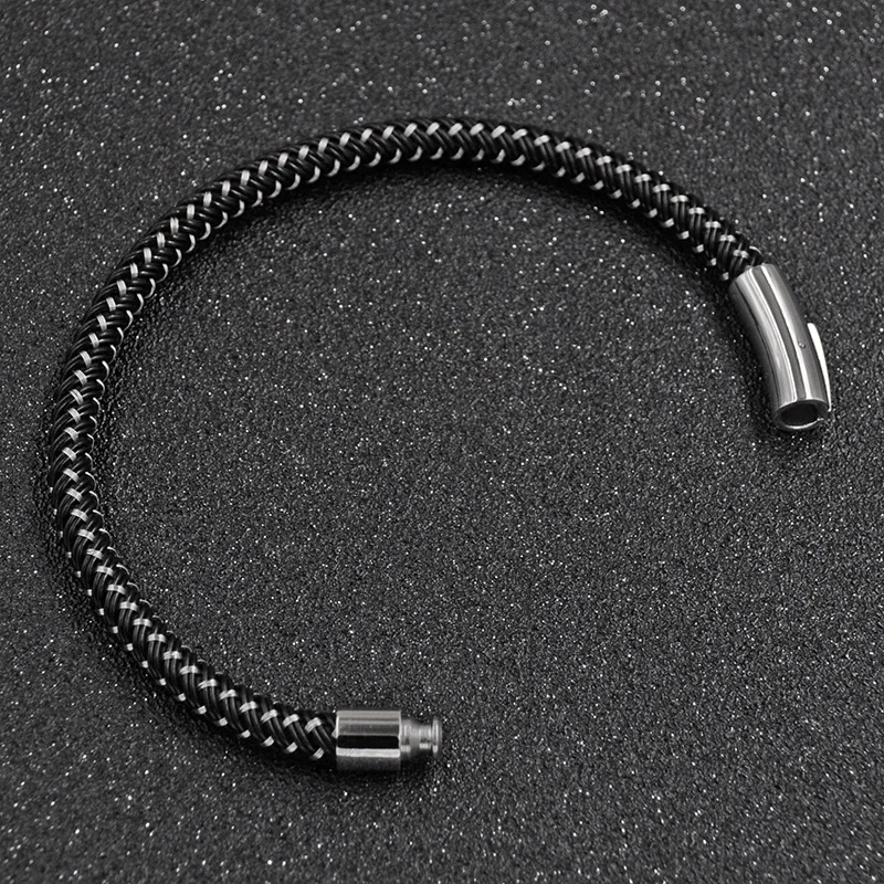 LOULEUR New Men Leather Bracelets Charm Handmade Round Rope Stainless Steel Jewelry Accessories Wristlet Trinket | Украшения и