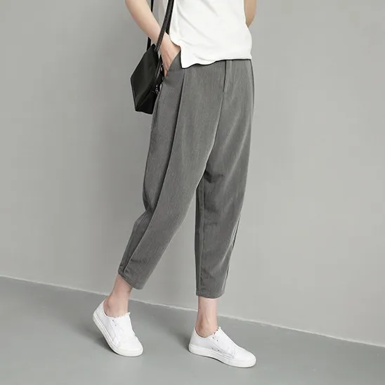 Summer Autumn Pockets Loose Solid Color Harem Ankle-Length Pants Women Elastic Waist Casual Trousers Plus Size 4XL
Summer Autumn Pockets Loose Solid Color Harem Ankle-Length Pants Women Elastic Waist Casual Trousers Plus Size 4XL