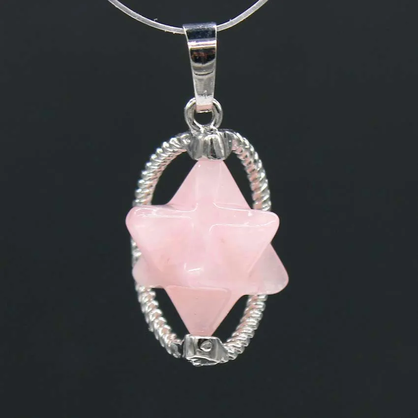 Trendy-beads Silver Plated Wire MerKaBa Natural Rose Pink Quartz Pendant Star Point Jewelry
Trendy-beads Silver Plated Wire MerKaBa Natural Rose Pink Quartz Pendant Star Point Jewelry