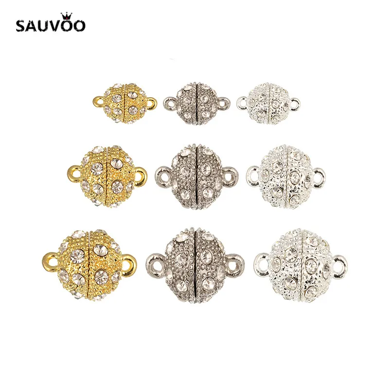 Круглый шар Sauvoo 10 шт./лот Rinestone Кристалл магнитные застежки Золото Серебро родий