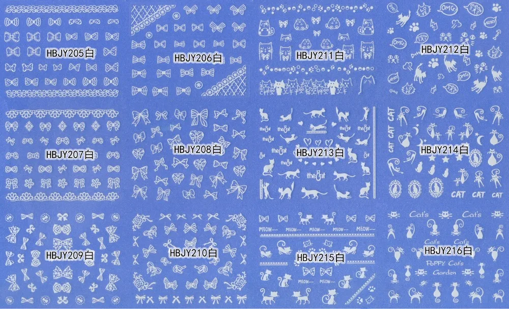 12 PCS / LOT SELF-ADHESIVE 3D NAIL TATTOOS STICKER WHITE BLACK GOLD SILVER CAT KITTEN BOW TIE HBJY205-216
12 PCS / LOT SELF-ADHESIVE 3D NAIL TATTOOS STICKER WHITE BLACK GOLD SILVER CAT KITTEN BOW TIE HBJY205-216