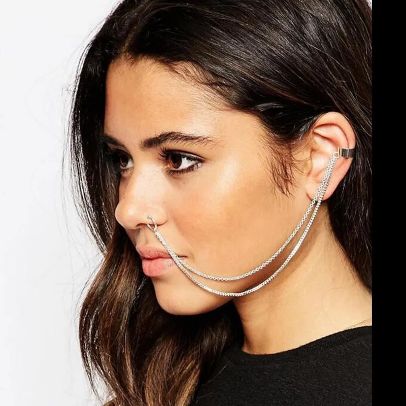 Stainless Steel Nose Rings and Studs Fake Septum Piercing Crystal Nose Hoop Fake Nose Rings&Studs Ear Chain Women Body Jewelry
Stainless Steel Nose Rings and Studs Fake Septum Piercing Crystal Nose Hoop Fake Nose Rings&Studs Ear Chain Women Body Jewelry