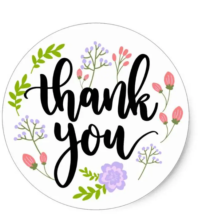 

1.5inch Thank You Watercolor Purple Pink & Green Flowers Classic Round Sticker