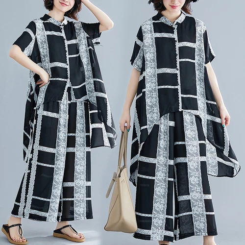 plaid Two Piece Set Top And Pants Vintage Summer Outfits For Women Palazzo Pants Suit Irregular Ensemble Femme Deux Pieces
plaid Two Piece Set Top And Pants Vintage Summer Outfits For Women Palazzo Pants Suit Irregular Ensemble Femme Deux Pieces