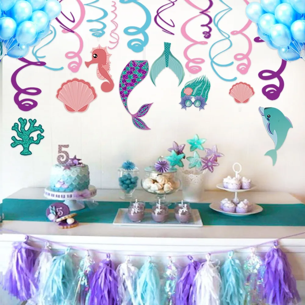 30pcs/set Mermaid Theme Birthday Party Decorations PVC Ceiling Hanging Swirl Wedding Spiral Ornament Party Supplies XL023
30pcs/set Mermaid Theme Birthday Party Decorations PVC Ceiling Hanging Swirl Wedding Spiral Ornament Party Supplies XL023