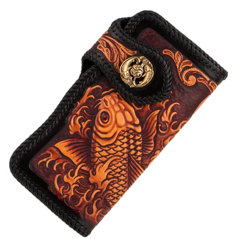 Handmade carving Lucky Fish Women Wallets Card Holder Purses Men Long Clutch Vegetable Tanned Leather New Year Gift
Handmade carving Lucky Fish Women Wallets Card Holder Purses Men Long Clutch Vegetable Tanned Leather New Year Gift