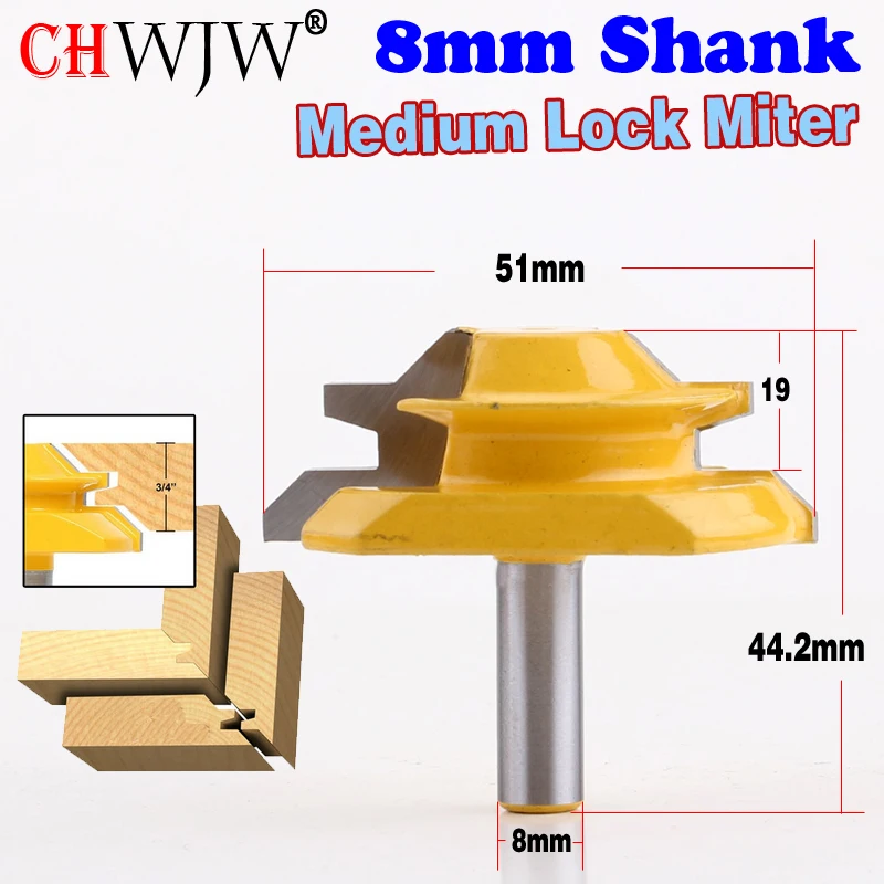 1PC 8mm Shank Medium Lock Miter Router Bit - 45 Degree - 3/4" Stock woodworking milling cutter/milling tools /carbide end mill
1PC 8mm Shank Medium Lock Miter Router Bit - 45 Degree - 3/4" Stock woodworking milling cutter/milling tools /carbide end mill