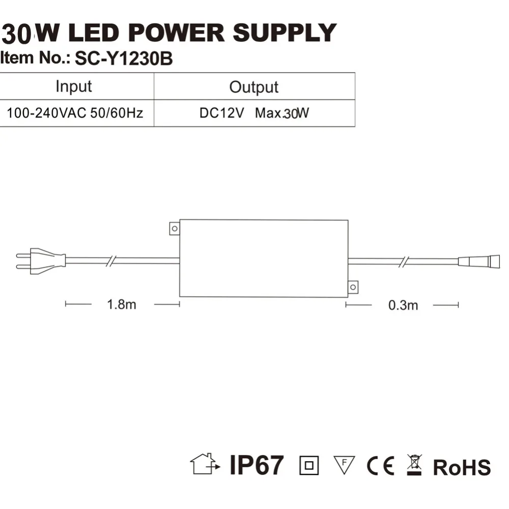 IP67 Waterproof DC12V 30W Transformer Power Supply Driver for LED Light Outdoor or Indoor EU,US,UK,AU plug
IP67 Waterproof DC12V 30W Transformer Power Supply Driver for LED Light Outdoor or Indoor EU,US,UK,AU plug