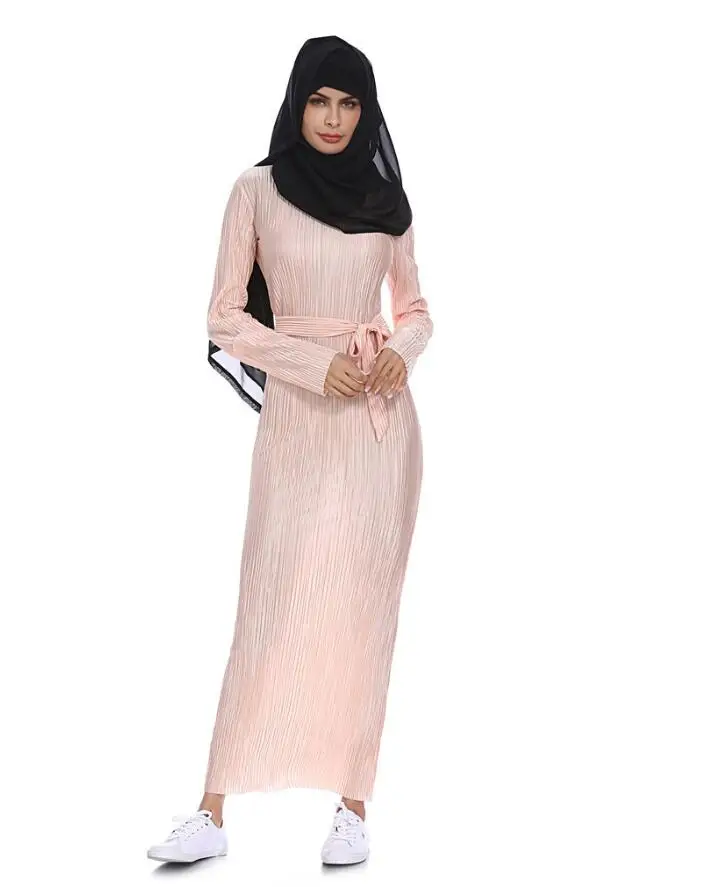 Women Muslim Pleated Robe fashion Fared Sleeve Belted Long Dress Middle Eastern Dubai Casual Slim Long Robe a858
Women Muslim Pleated Robe fashion Fared Sleeve Belted Long Dress Middle Eastern Dubai Casual Slim Long Robe a858
