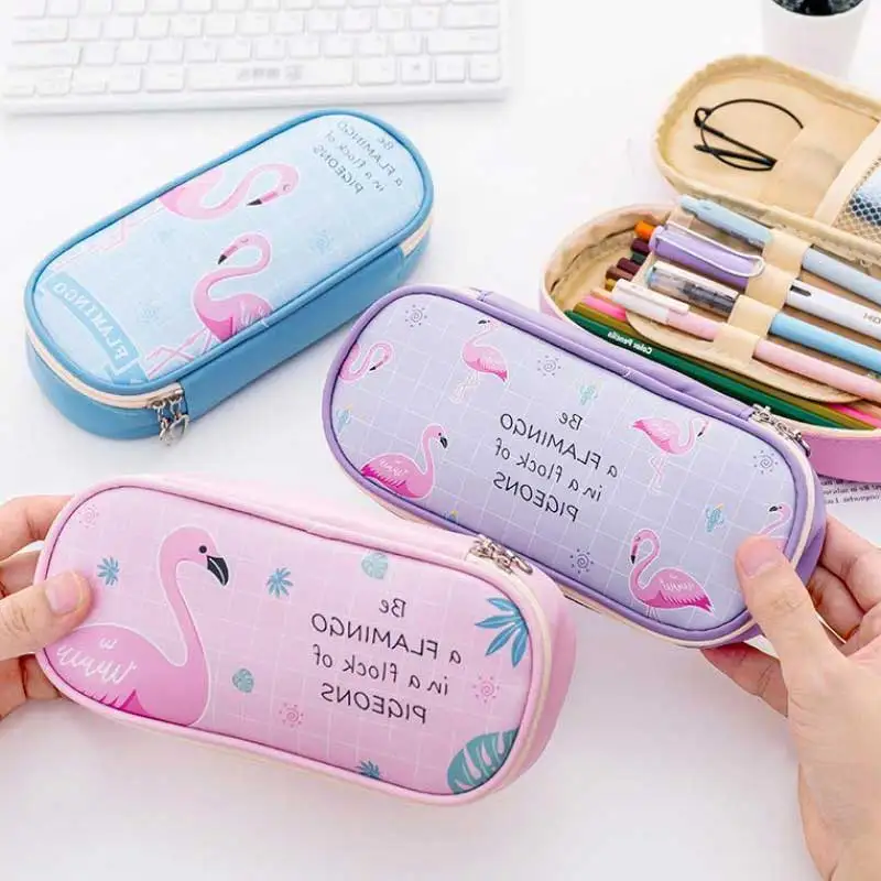 Корейский kawaii Фламинго чехол для карандашей школьные канцелярские