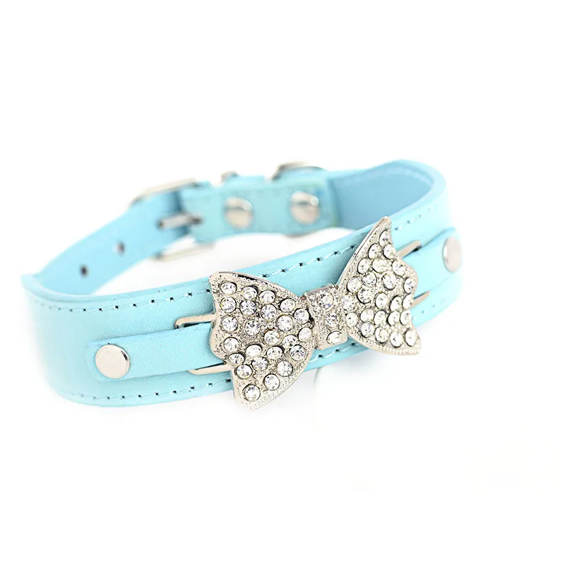 Ошейник Bling Crystal Лук небольшой кожаный ошейник Щенок Cat Чихуахуа использовать