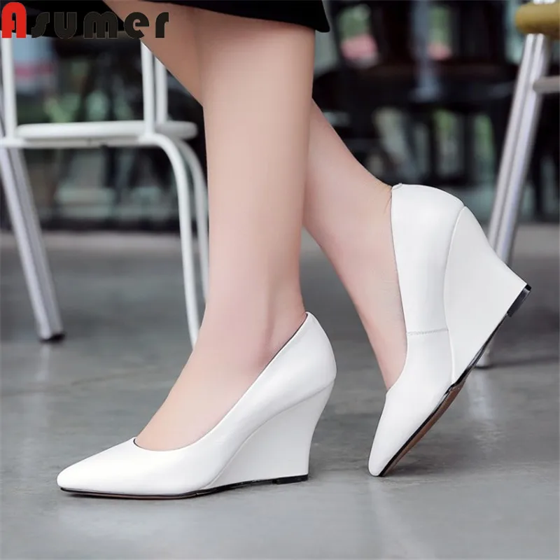 ASUMER 2020 new genuine leather shoes pointed toe shallow high heels shoes wedges solid colors slip on pumps shoes women
ASUMER 2020 new genuine leather shoes pointed toe shallow high heels shoes wedges solid colors slip on pumps shoes women