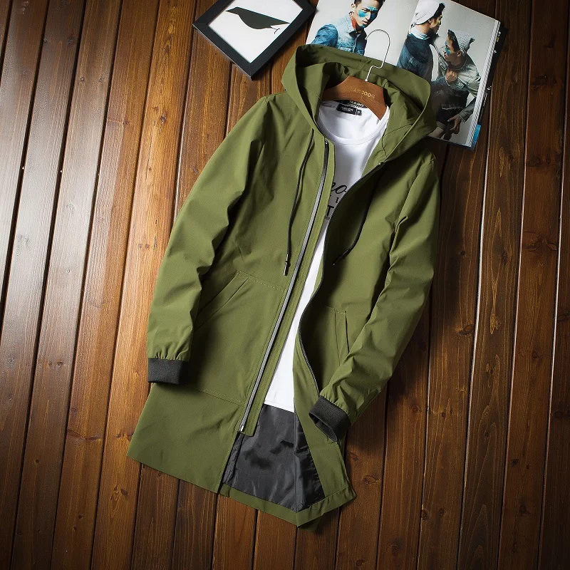 Men Long Trench Coat Fashion Casual Windbreaker Hooded Green Black Streetwear Mens Jackets Chaqueta Hombre
Men Long Trench Coat Fashion Casual Windbreaker Hooded Green Black Streetwear Mens Jackets Chaqueta Hombre