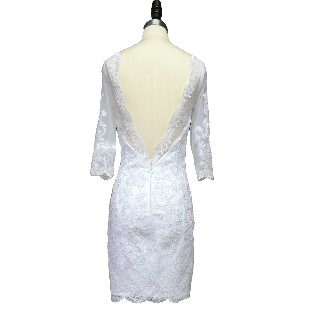 E JUE SHUNG White Lace Appliques Backless Short Wedding Dresses Half Sleeves Arabic Wedding Gowns vestido de noiva curto
E JUE SHUNG White Lace Appliques Backless Short Wedding Dresses Half Sleeves Arabic Wedding Gowns vestido de noiva curto