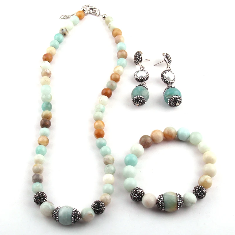 Free Shipping Fashion Bohemian Jewelry Set Amazonite Stones Handmake Paved Stone Necklace Bracelet Earring Sets
Free Shipping Fashion Bohemian Jewelry Set Amazonite Stones Handmake Paved Stone Necklace Bracelet Earring Sets