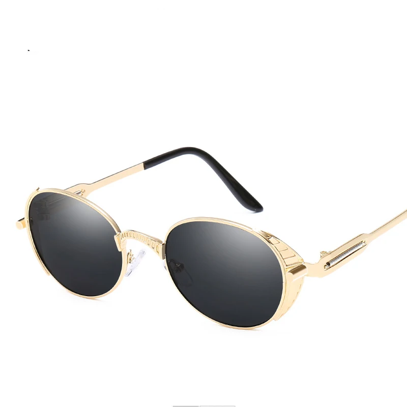 

Современные солнцезащитные очки в стиле стимпанк для мужчин и женщин, готические Модные солнцезащитные очки унисекс, овальная металлическ...