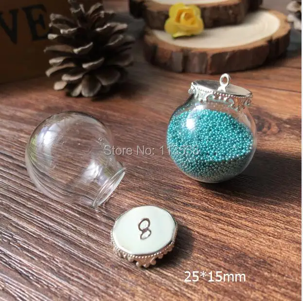 20sets 25mm (Opening 15mm) Large Clear Glass Globe Bottle with Silver Plated Brass Crown Cover jewelry necklace vials pendants
20sets 25mm (Opening 15mm) Large Clear Glass Globe Bottle with Silver Plated Brass Crown Cover jewelry necklace vials pendants