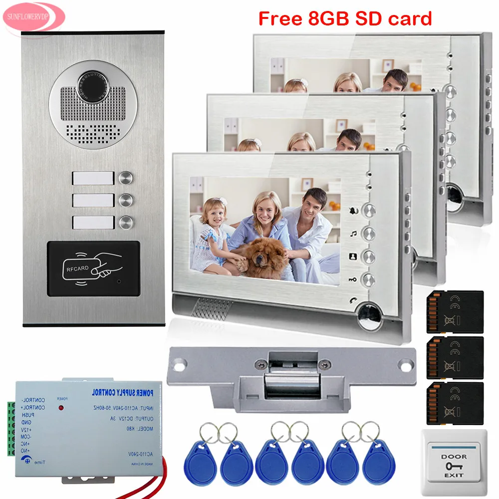 Квартира 7 ''видеодомофон с записью бесплатно 8 Гб sd-карта 3 Монитора RFID дверная камера доступа для 3 дома + Электрический замок удара
Квартира 7 ''видеодомофон с записью бесплатно 8 Гб sd-карта 3 Монитора RFID дверная камера доступа для 3 дома + Электрический замок удара
