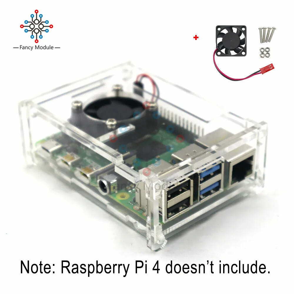 Transparent Acrylic Case with Fan for Raspberry Pi 4 Model B Protection Shield Cover
Transparent Acrylic Case with Fan for Raspberry Pi 4 Model B Protection Shield Cover