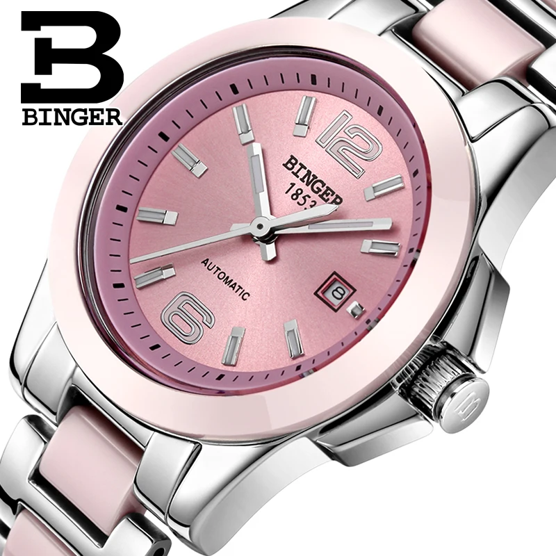 

Switzerland luxury brand BINGER Mechanical Wristwatches Ceramic Women's watches lovers style Water Resistance BG-0358-3