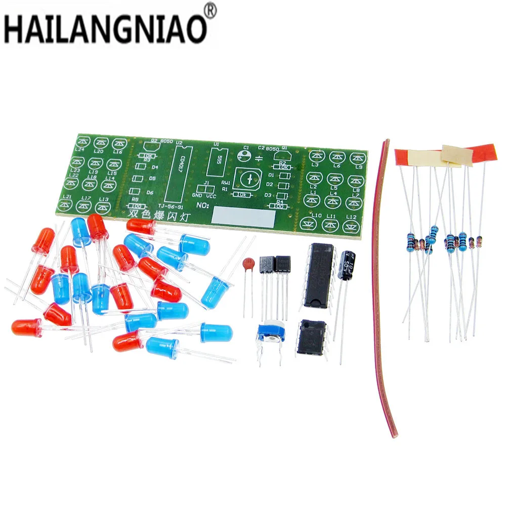 1pcs NE555 + CD4017 Red Blue Double Color Flashing Lights Board Kit StrobePractice Learning DIY Kits Electronic Suite Module
1pcs NE555 + CD4017 Red Blue Double Color Flashing Lights Board Kit StrobePractice Learning DIY Kits Electronic Suite Module