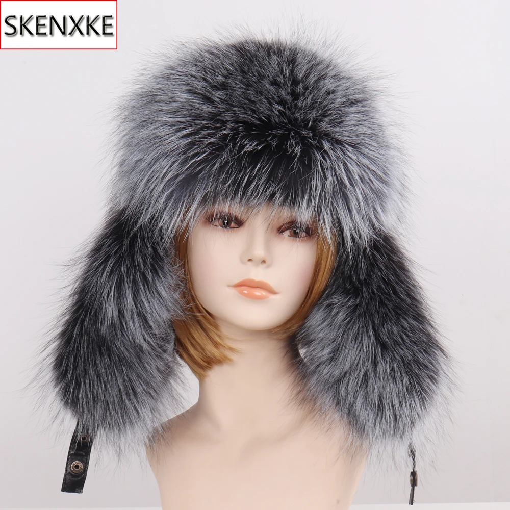

New Style Winter Real Fur Hat Women&men Raccoon Fox Fur Russian Ushanka Hats Unisex Thick Warm Ears Bomber Sheepskin Leather Cap