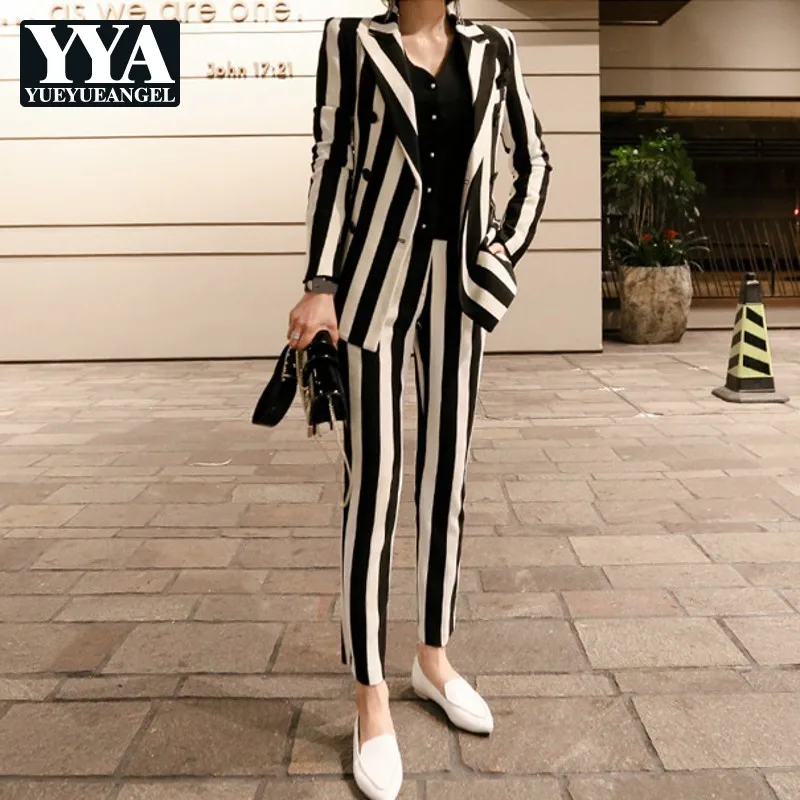 New Winter Womens Striped Double Breasted Blazer Jacket Slim Fit Pencil Pants 2 Pieces Suits Sets Business OL Sets Female
New Winter Womens Striped Double Breasted Blazer Jacket Slim Fit Pencil Pants 2 Pieces Suits Sets Business OL Sets Female