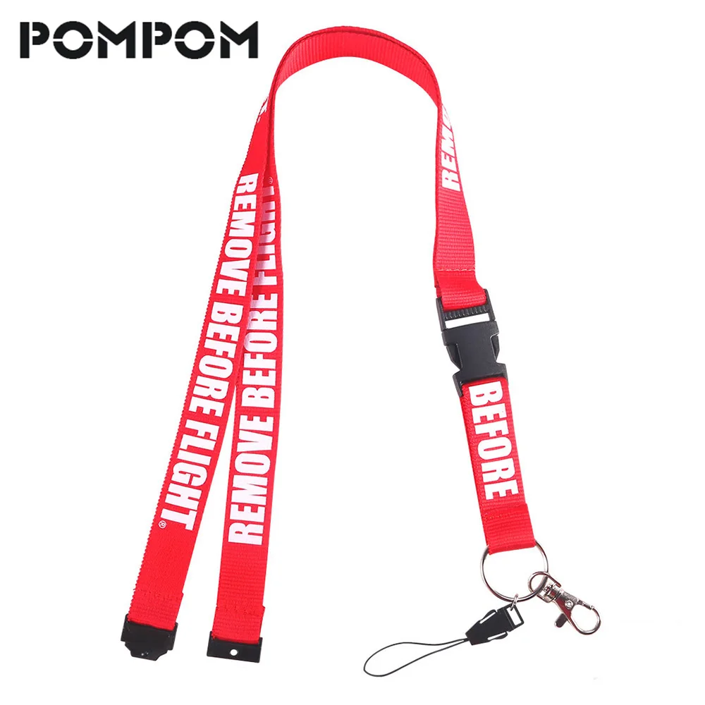 

POMPOM Remove Before Flight Lanyards for Key Holder Neck Strap For Card Badge Gym Key Chain Red Lanyard Hang Rope Keychain Ring