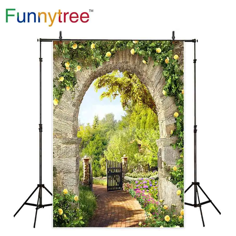 

Funnytree backdrops for photography studio stone arch path flower spring garden tree background photobooth photocall photo prop