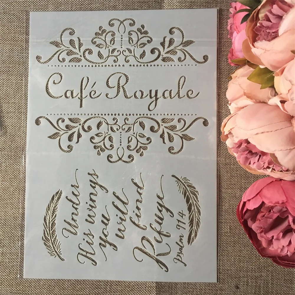 1Pcs A4 French Words Cafe DIY Layering Stencils Wall Painting Scrapbook Coloring Embossing Album Decorative Paper Card Template
1Pcs A4 French Words Cafe DIY Layering Stencils Wall Painting Scrapbook Coloring Embossing Album Decorative Paper Card Template