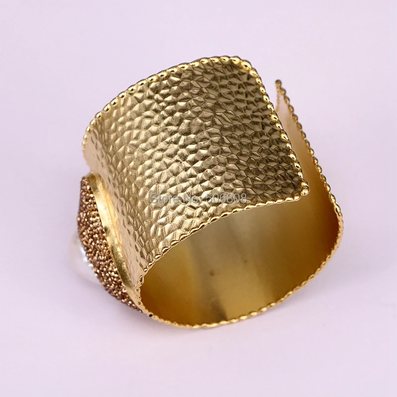 3PCS ZYZ178-1601 Fashion Metal Brass Plated Gold Bangles Pave Golden Crystal Natural Freshwater Pearl Jewelry For Women | Украшения и