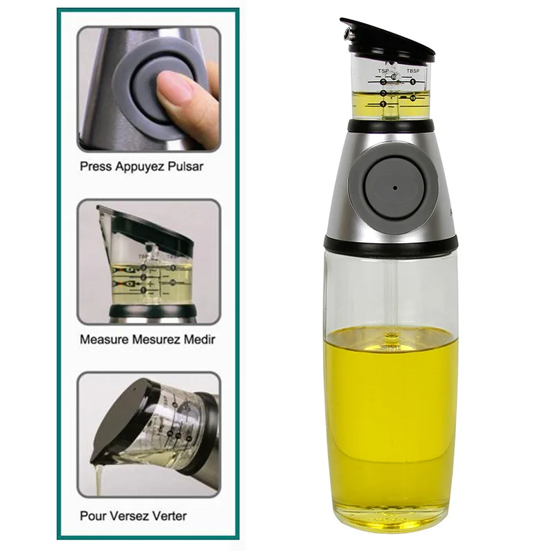 500ml Oil Bottle Glass Olive Oil Dispenser Press Measure Drip Free Spout Vinegar Container Kitchen Accessories
500ml Oil Bottle Glass Olive Oil Dispenser Press Measure Drip Free Spout Vinegar Container Kitchen Accessories