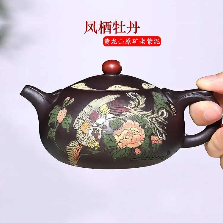 Раздраженная вручную руда фиолетовые пионы курица xi shi горшок фиолетового