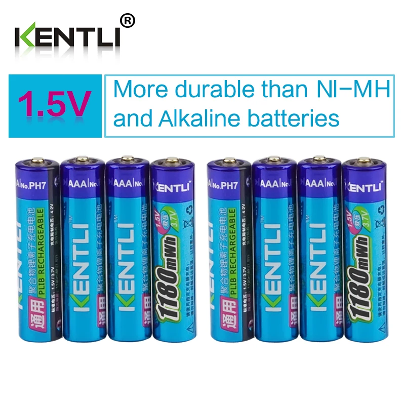 KENTLI 8 шт. без эффекта памяти 1 5 В 1180mWh AAA Полимерные литий ионные аккумуляторные